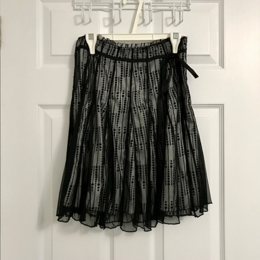 Y2K Costa Blanca Skirt Size 4/S Offset Ribbon Bow Sheer Black White